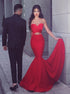Red Mermaid Sweetheart Satin Prom Dress with Pleats LBQ0142